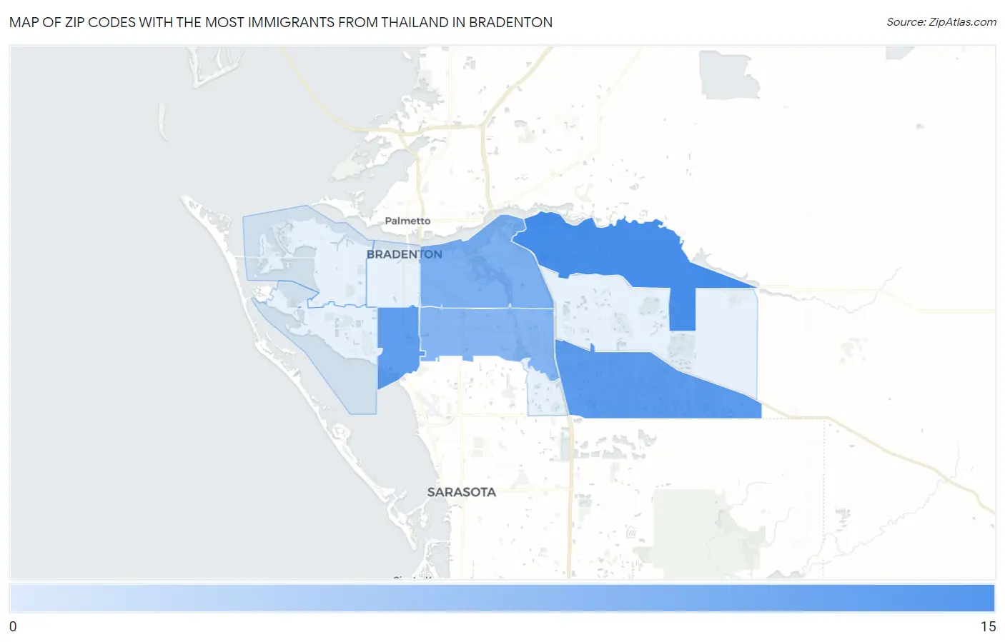 Zip Codes with the Most Immigrants from Thailand in Bradenton Map