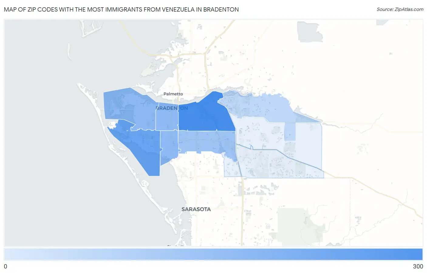 Zip Codes with the Most Immigrants from Venezuela in Bradenton Map