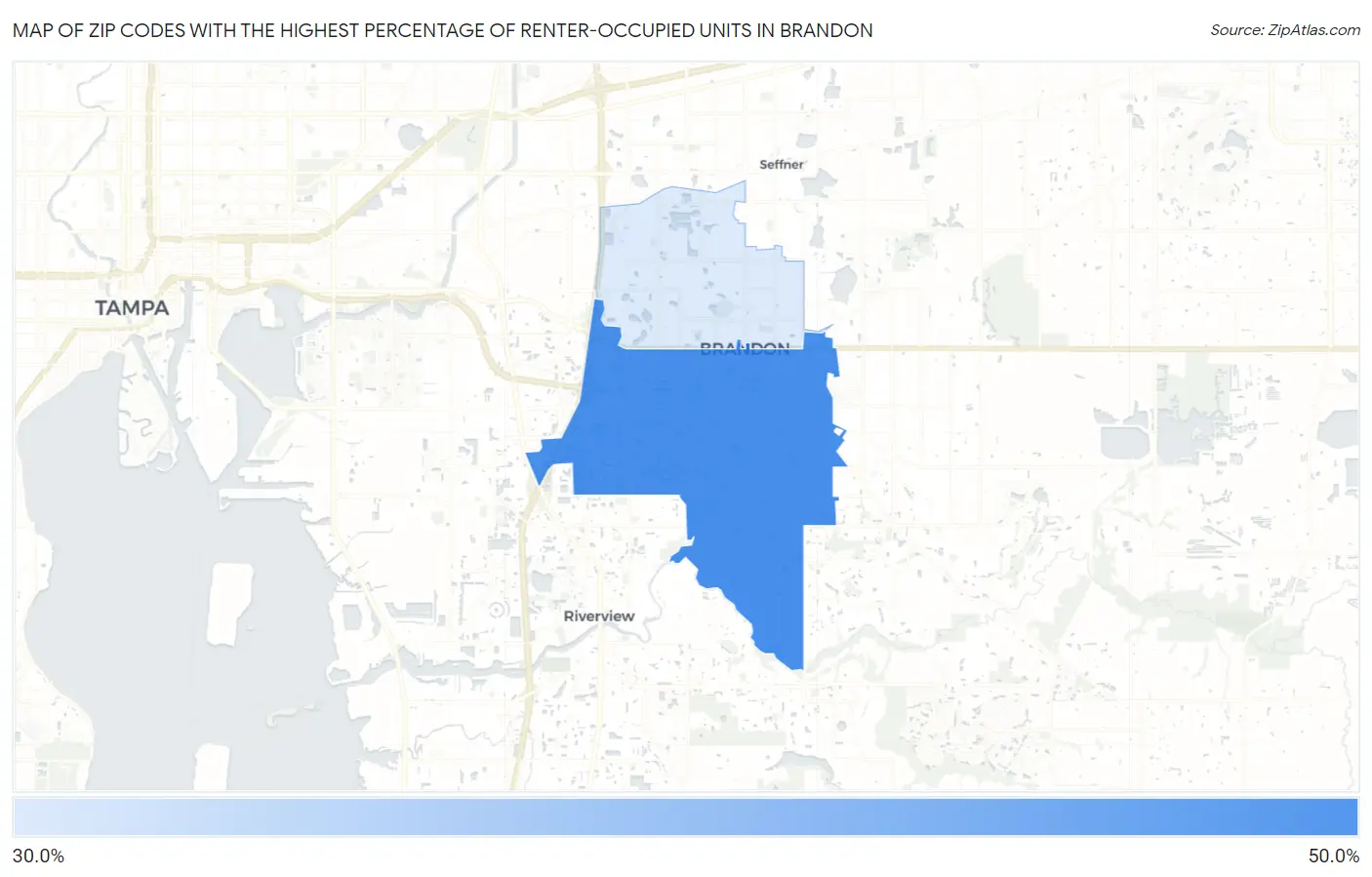 Zip Codes with the Highest Percentage of Renter-Occupied Units in Brandon Map