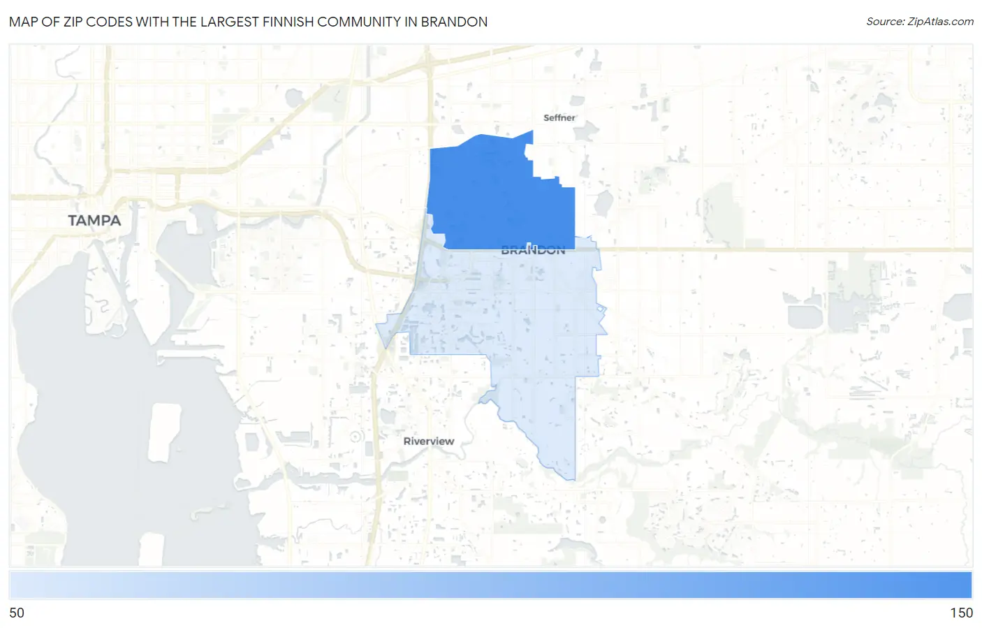 Zip Codes with the Largest Finnish Community in Brandon Map