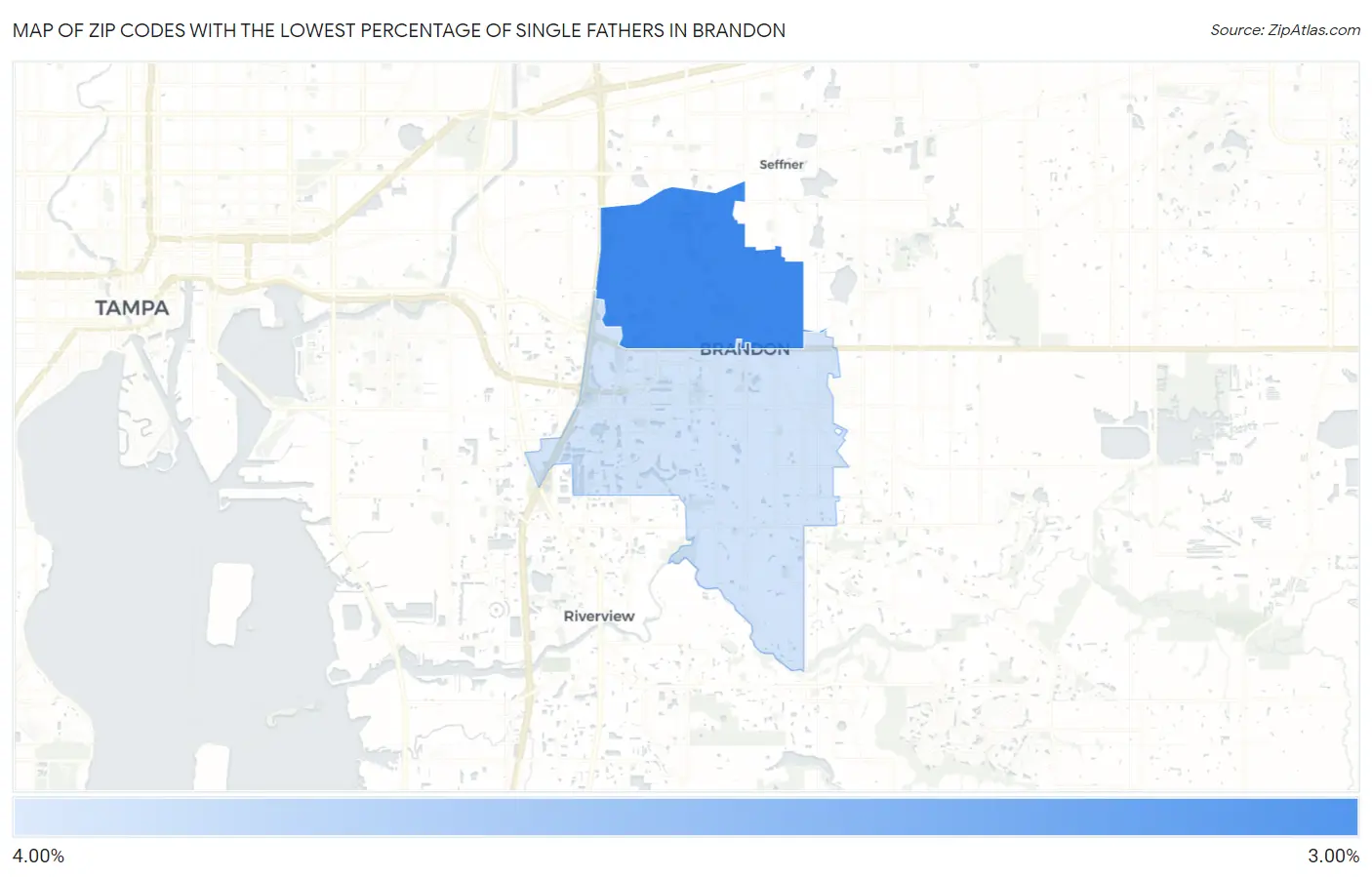 Zip Codes with the Lowest Percentage of Single Fathers in Brandon Map