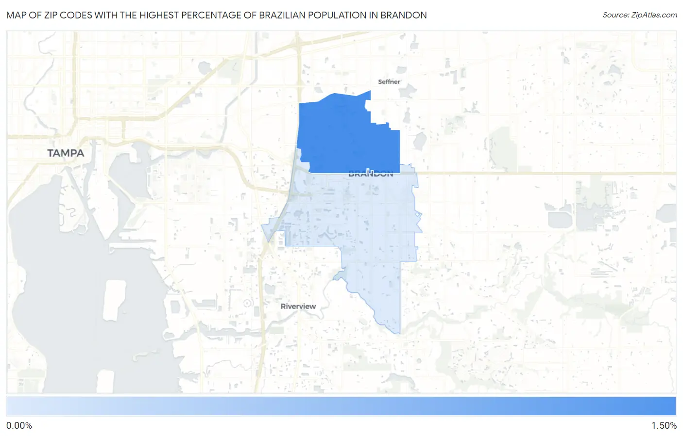 Zip Codes with the Highest Percentage of Brazilian Population in Brandon Map