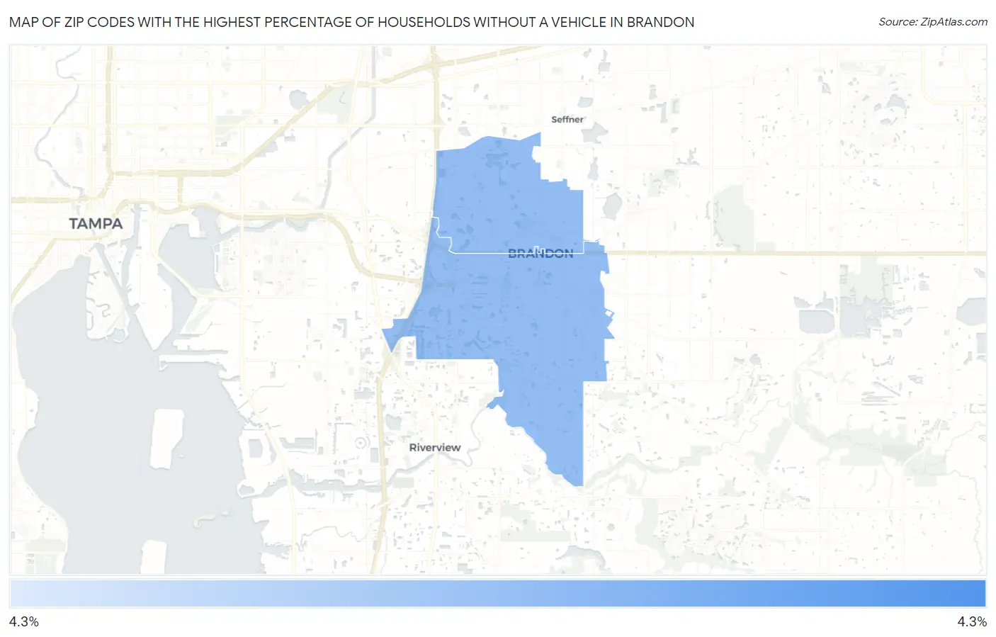 Zip Codes with the Highest Percentage of Households Without a Vehicle in Brandon Map