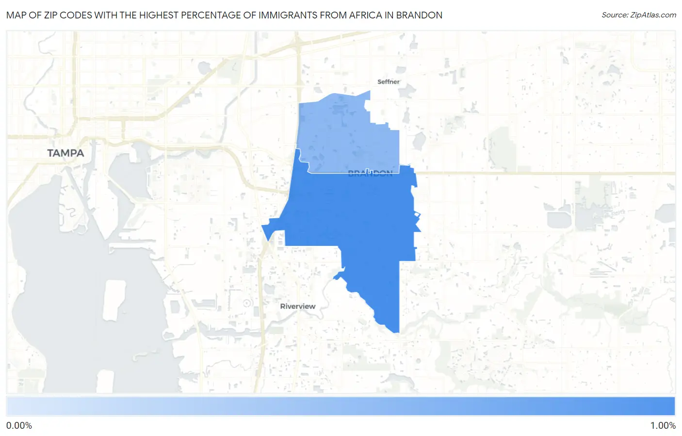 Zip Codes with the Highest Percentage of Immigrants from Africa in Brandon Map