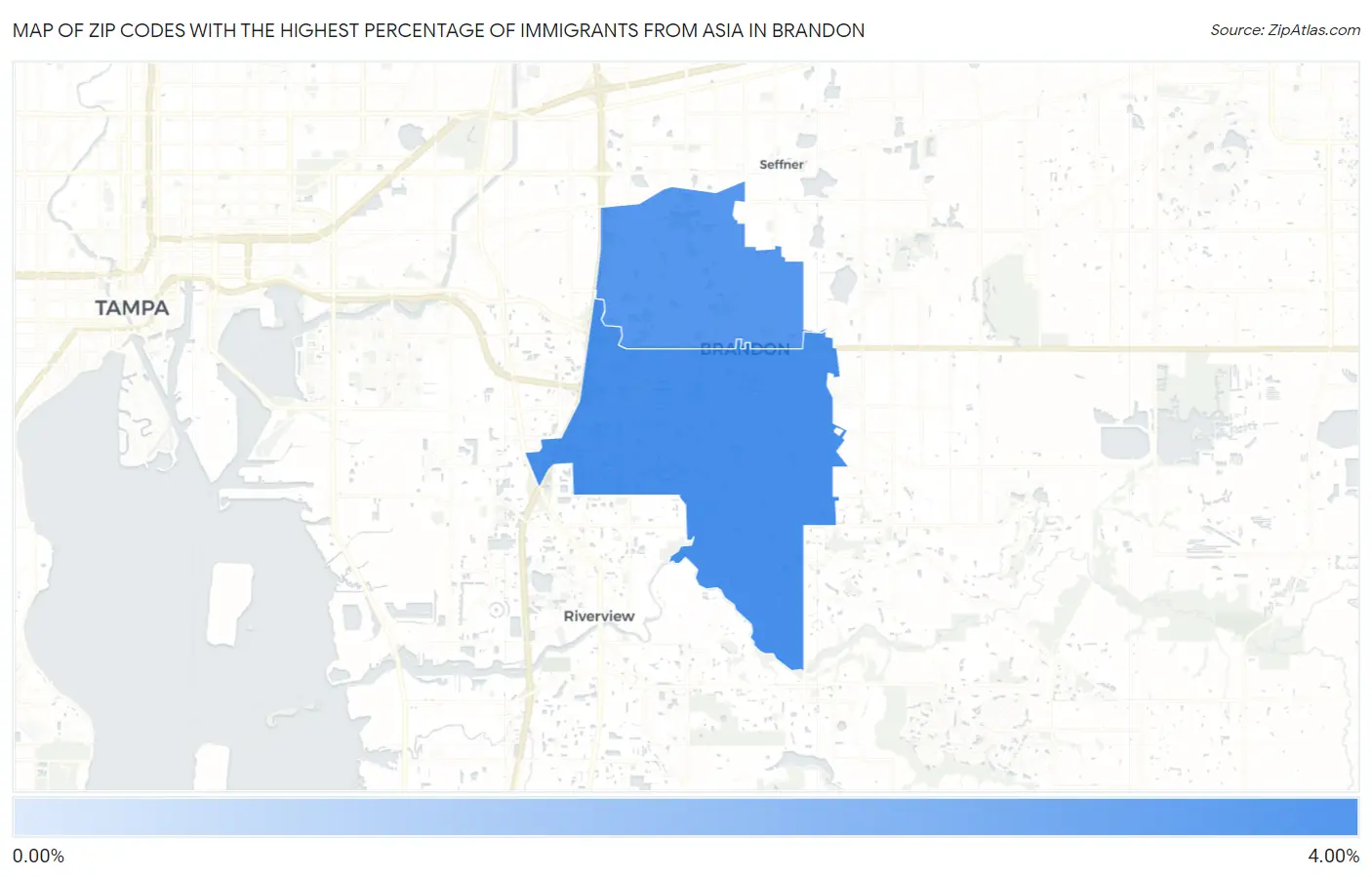 Zip Codes with the Highest Percentage of Immigrants from Asia in Brandon Map
