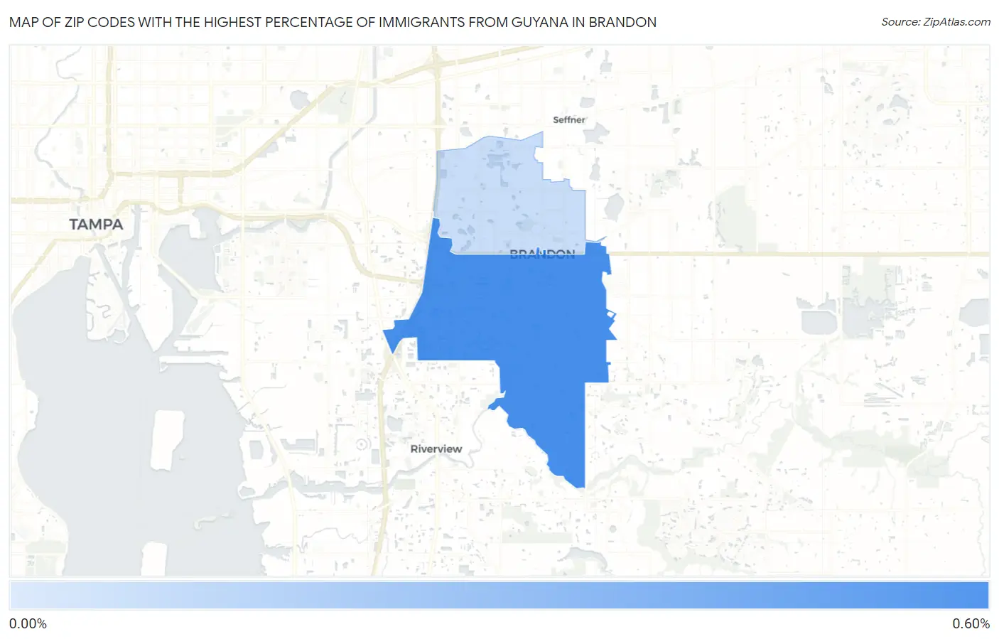Zip Codes with the Highest Percentage of Immigrants from Guyana in Brandon Map