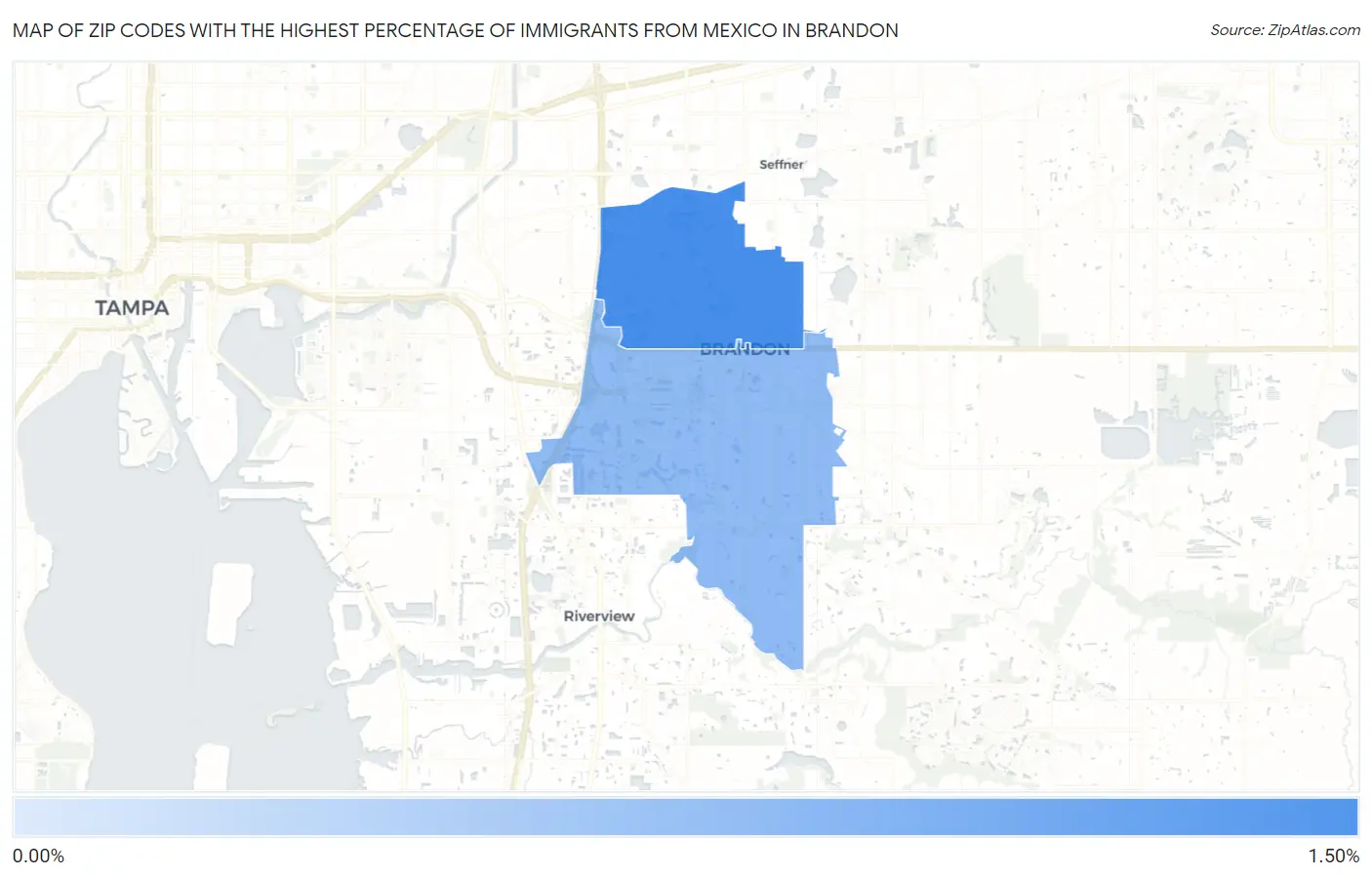 Zip Codes with the Highest Percentage of Immigrants from Mexico in Brandon Map