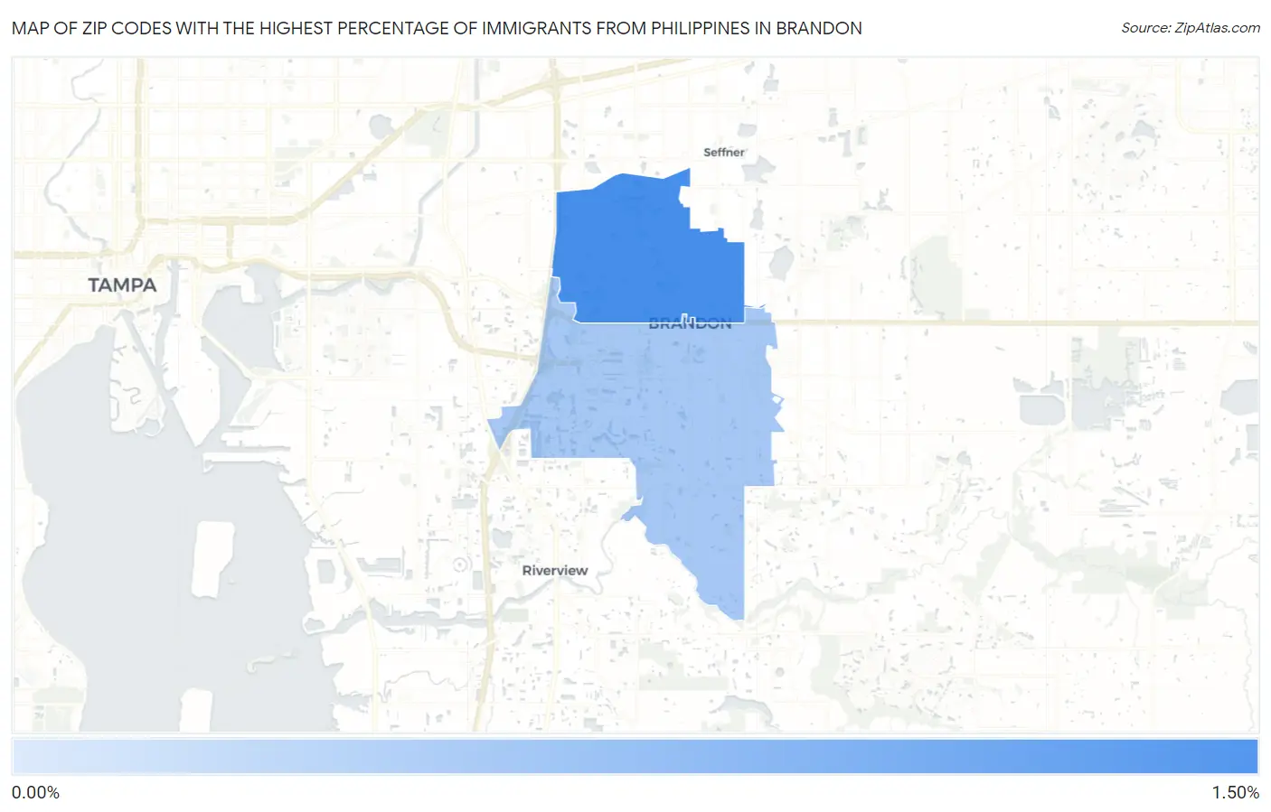 Zip Codes with the Highest Percentage of Immigrants from Philippines in Brandon Map