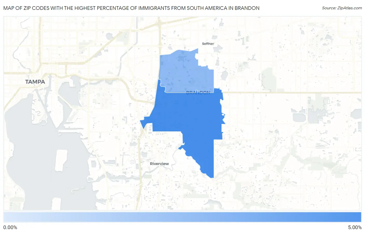 Zip Codes with the Highest Percentage of Immigrants from South America in Brandon Map