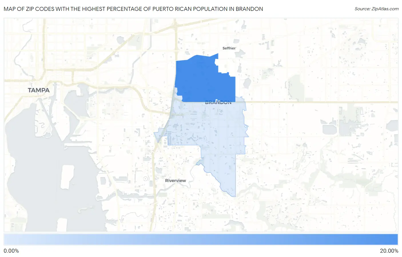 Zip Codes with the Highest Percentage of Puerto Rican Population in Brandon Map