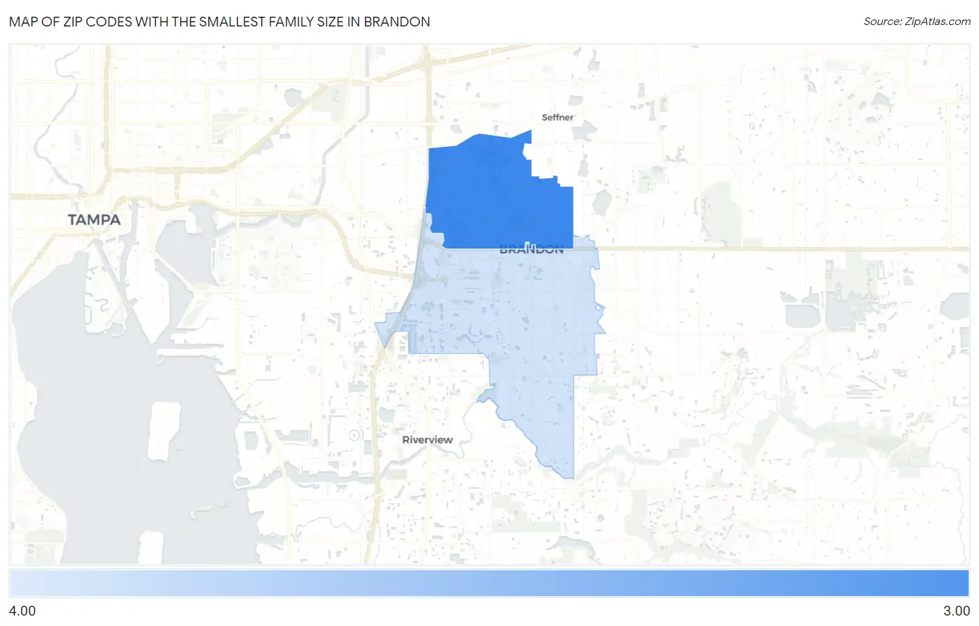 Zip Codes with the Smallest Family Size in Brandon Map