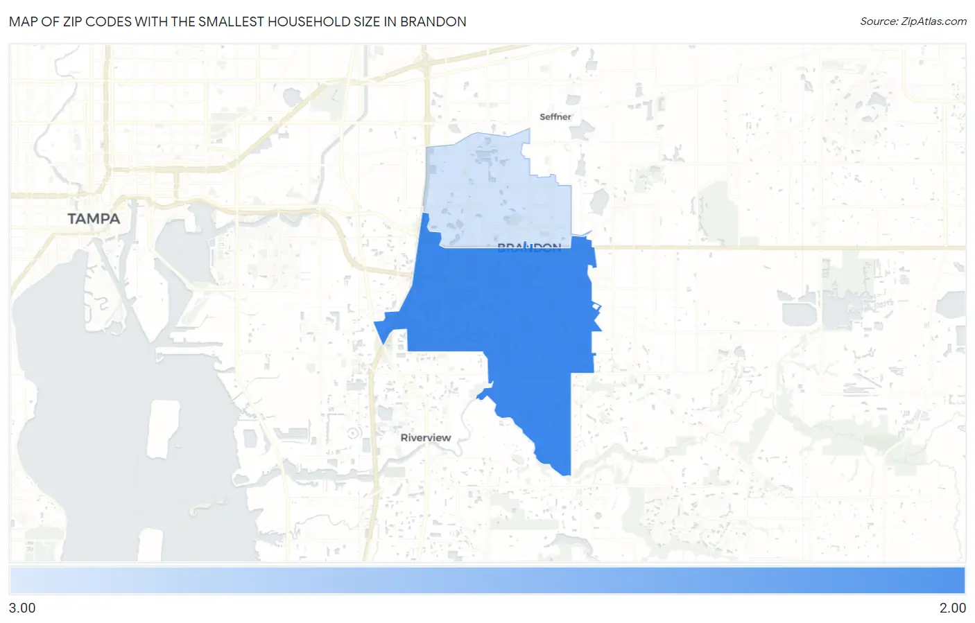 Zip Codes with the Smallest Household Size in Brandon Map