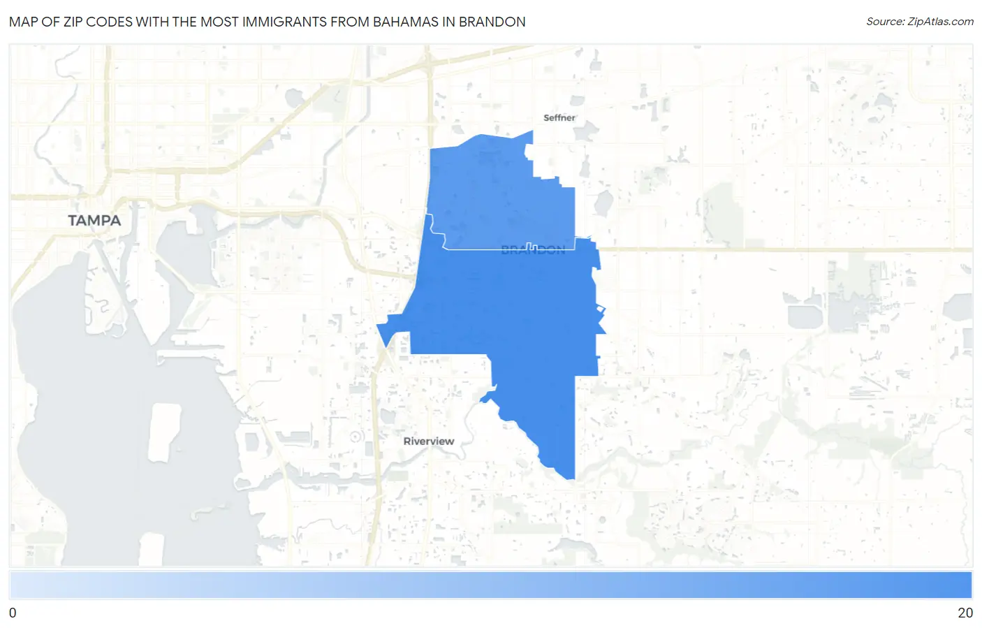 Zip Codes with the Most Immigrants from Bahamas in Brandon Map