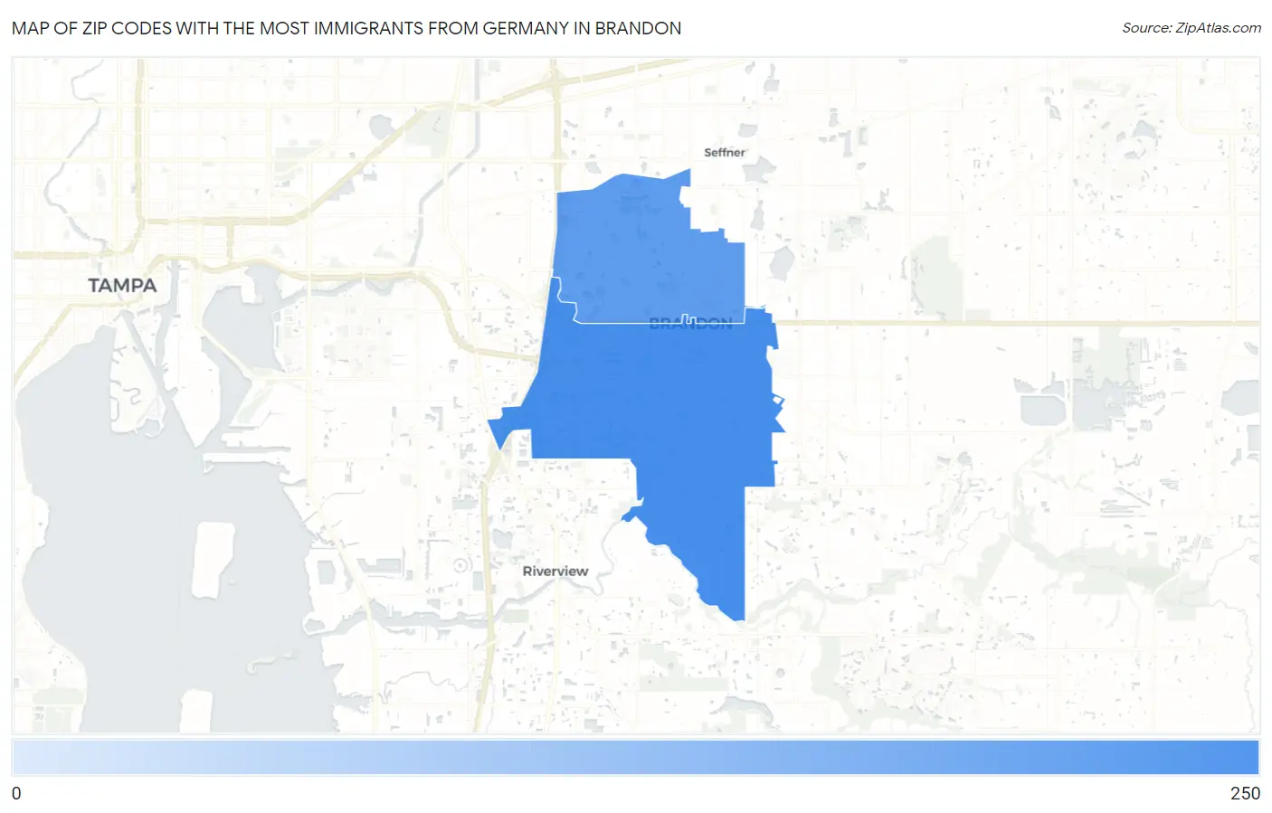Zip Codes with the Most Immigrants from Germany in Brandon Map