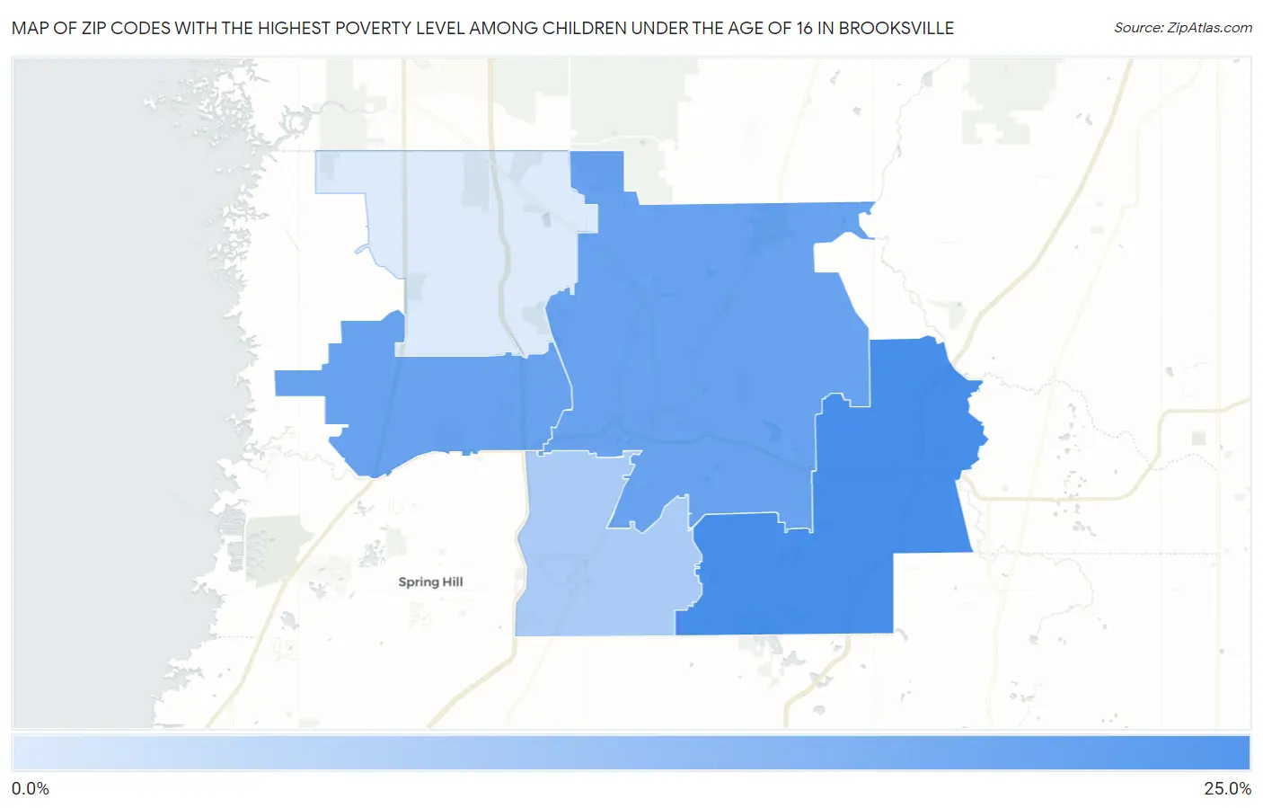 Zip Codes with the Highest Poverty Level Among Children Under the Age of 16 in Brooksville Map