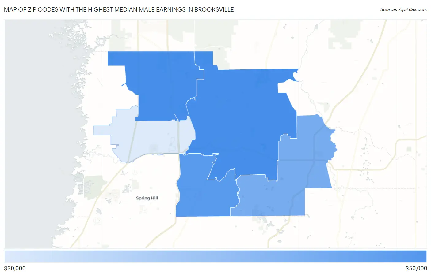 Zip Codes with the Highest Median Male Earnings in Brooksville Map