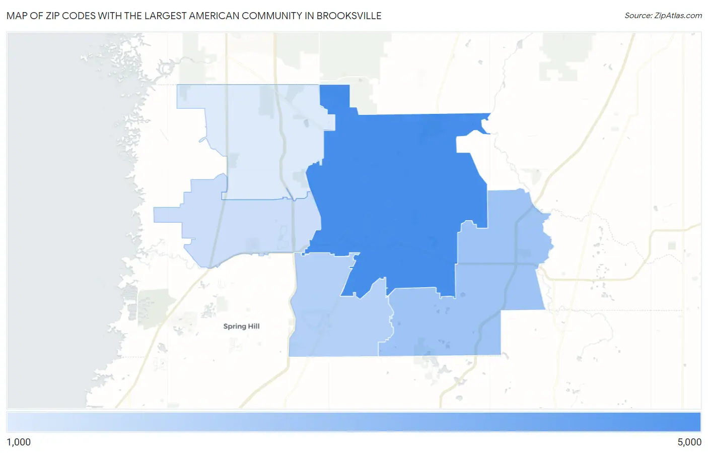 Zip Codes with the Largest American Community in Brooksville Map