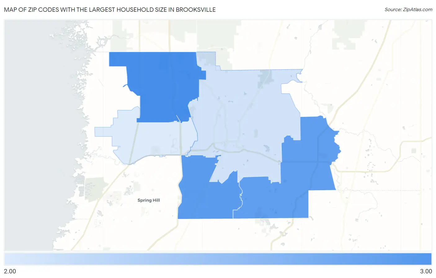 Zip Codes with the Largest Household Size in Brooksville Map
