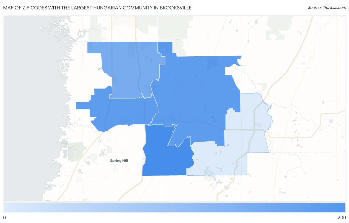 Zip Codes with the Largest Hungarian Community in Brooksville Map