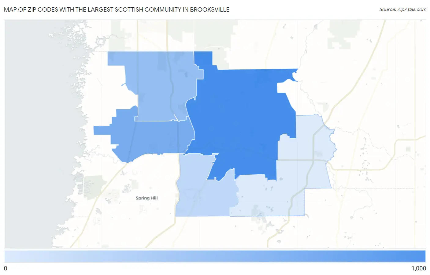 Zip Codes with the Largest Scottish Community in Brooksville Map