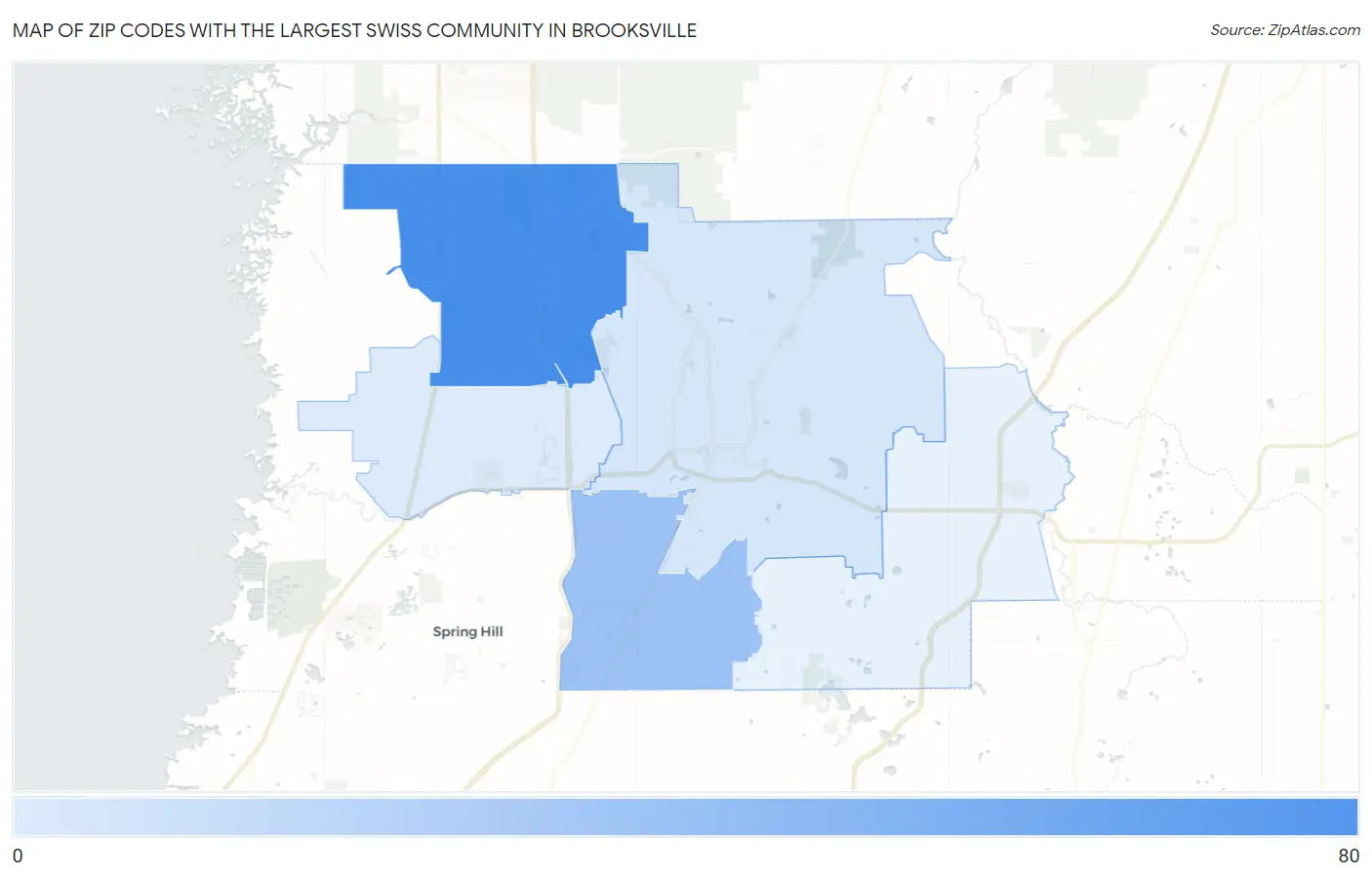 Zip Codes with the Largest Swiss Community in Brooksville Map