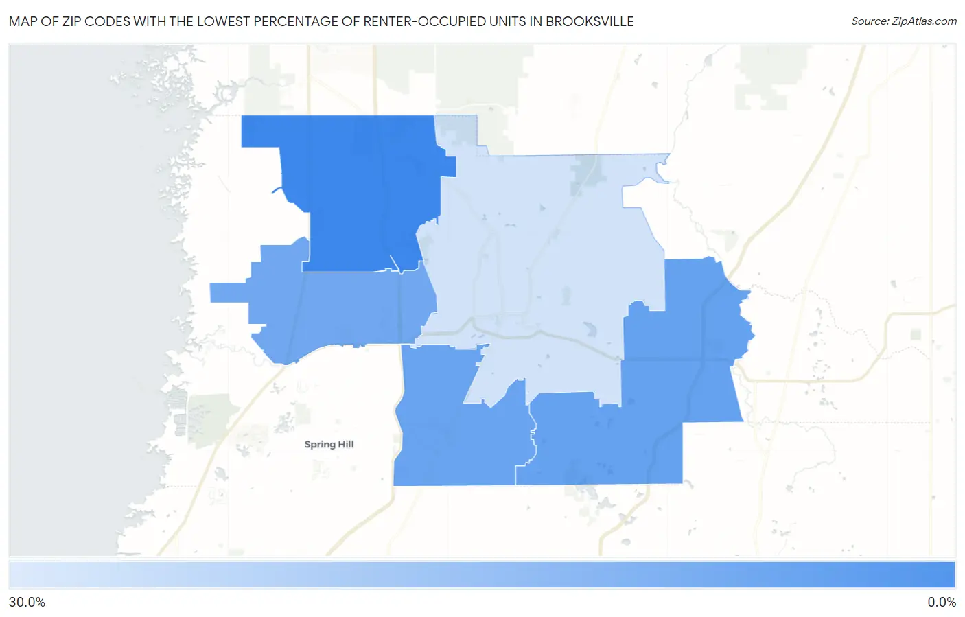 Zip Codes with the Lowest Percentage of Renter-Occupied Units in Brooksville Map