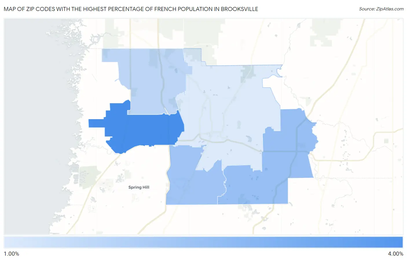 Zip Codes with the Highest Percentage of French Population in Brooksville Map