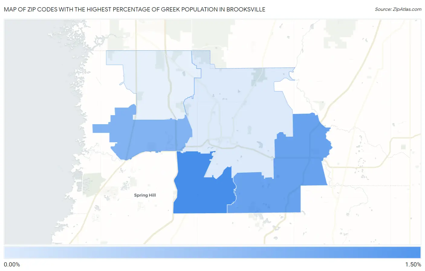 Zip Codes with the Highest Percentage of Greek Population in Brooksville Map