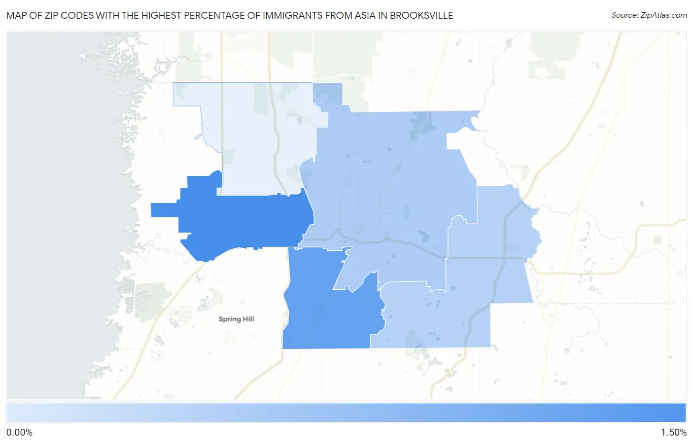 Zip Codes with the Highest Percentage of Immigrants from Asia in Brooksville Map