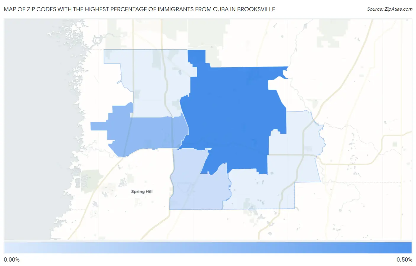 Zip Codes with the Highest Percentage of Immigrants from Cuba in Brooksville Map