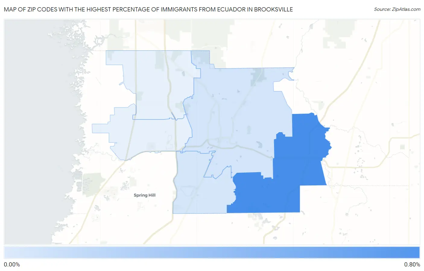 Zip Codes with the Highest Percentage of Immigrants from Ecuador in Brooksville Map