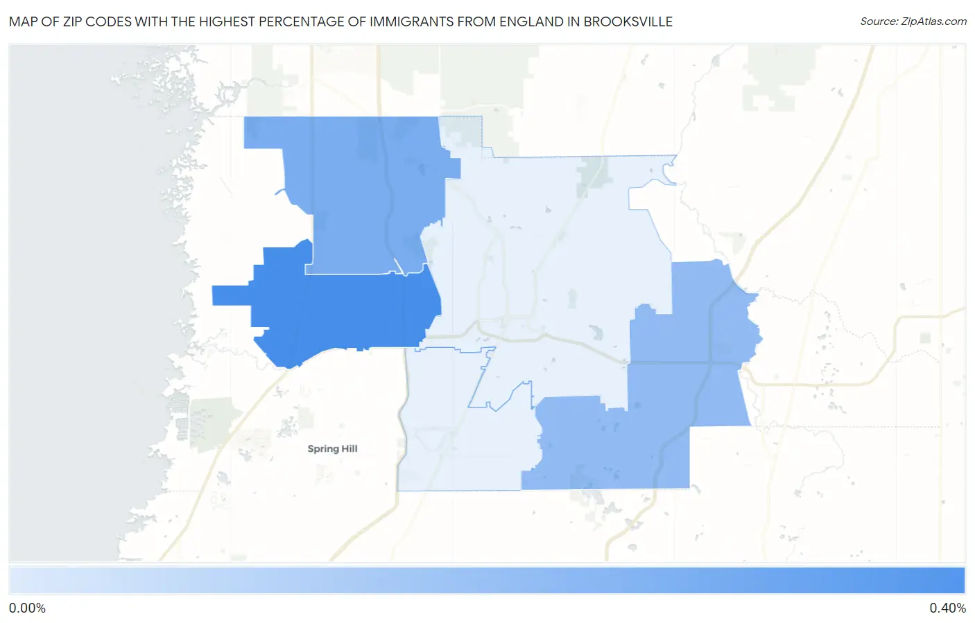 Zip Codes with the Highest Percentage of Immigrants from England in Brooksville Map