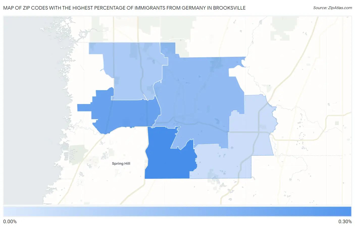 Zip Codes with the Highest Percentage of Immigrants from Germany in Brooksville Map