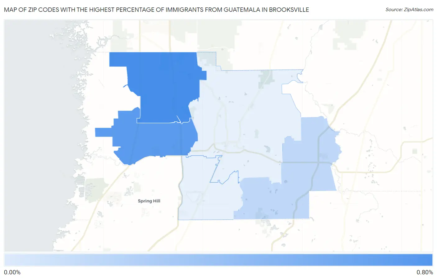 Zip Codes with the Highest Percentage of Immigrants from Guatemala in Brooksville Map
