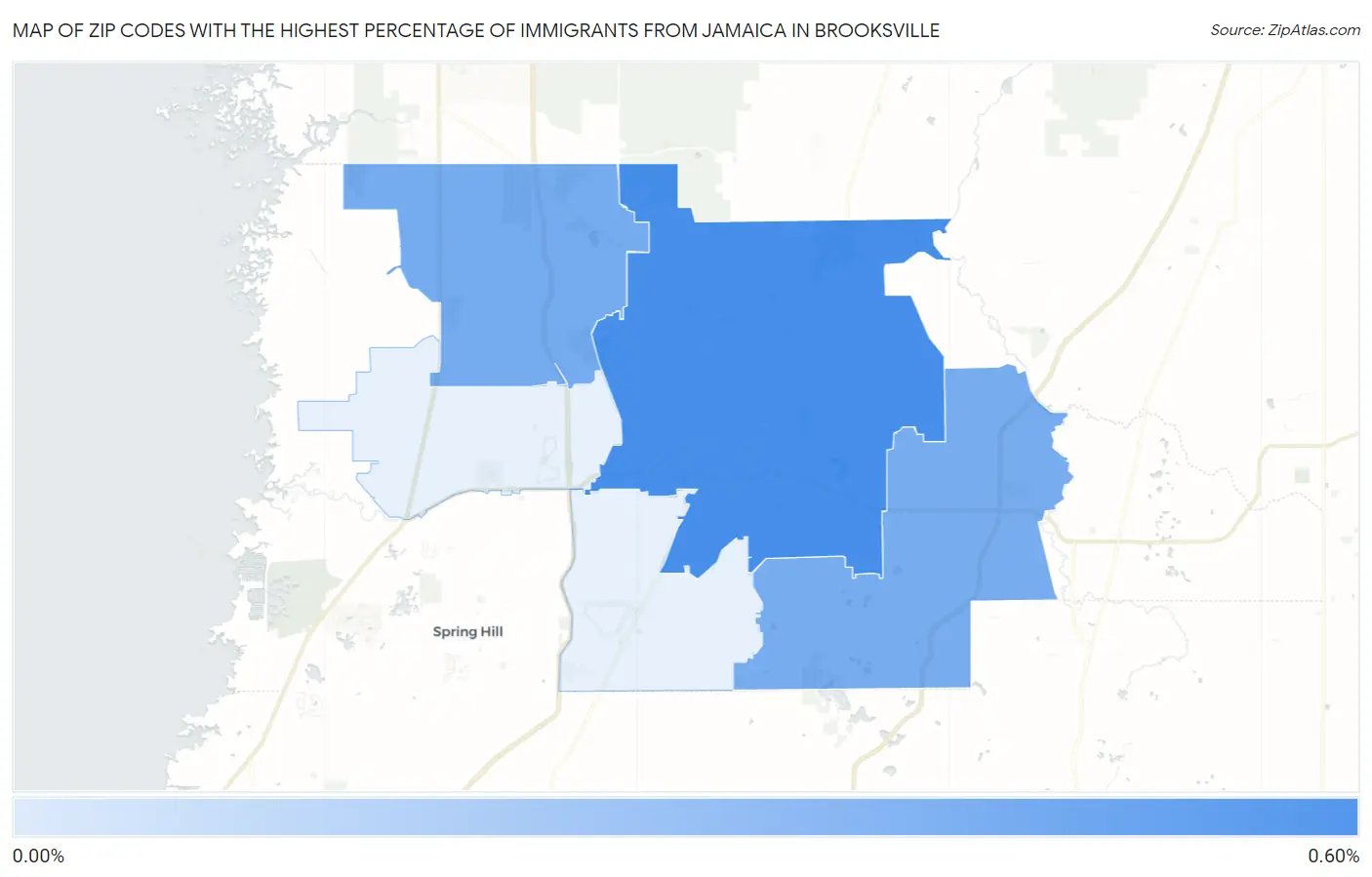 Zip Codes with the Highest Percentage of Immigrants from Jamaica in Brooksville Map