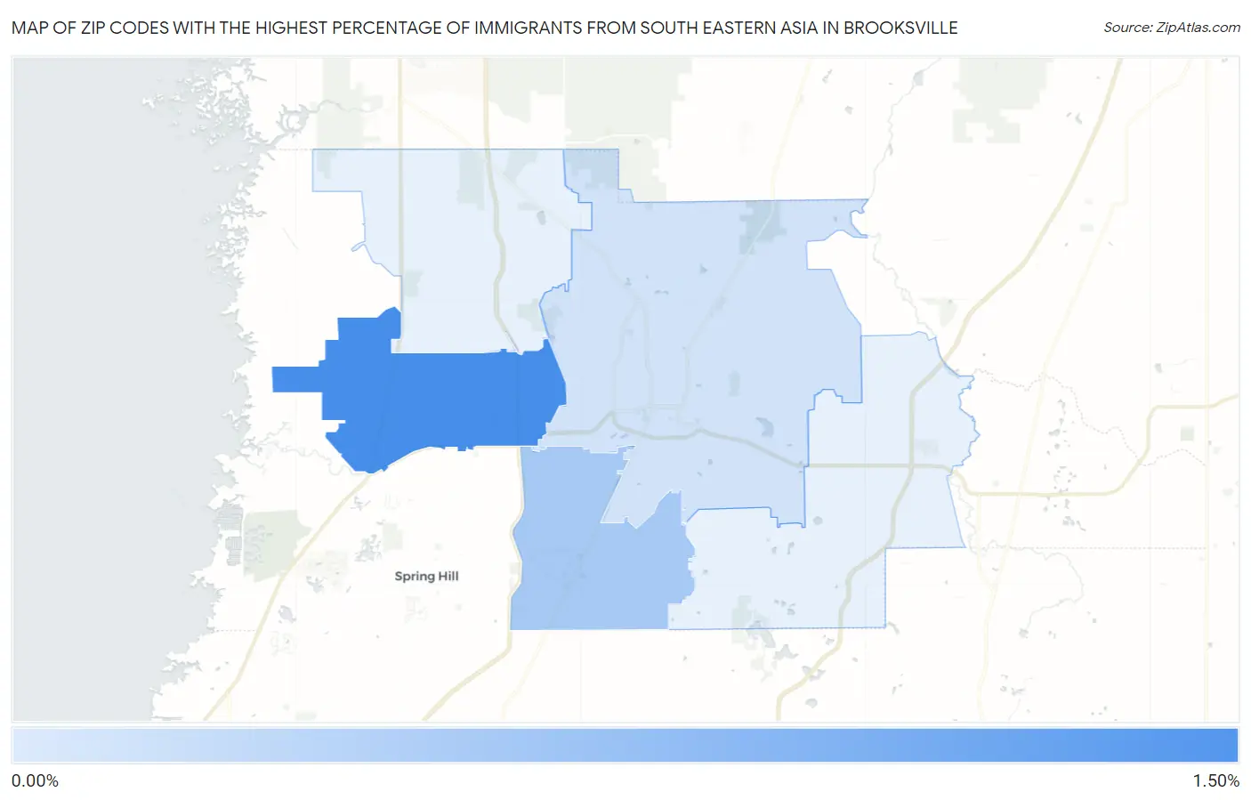 Zip Codes with the Highest Percentage of Immigrants from South Eastern Asia in Brooksville Map