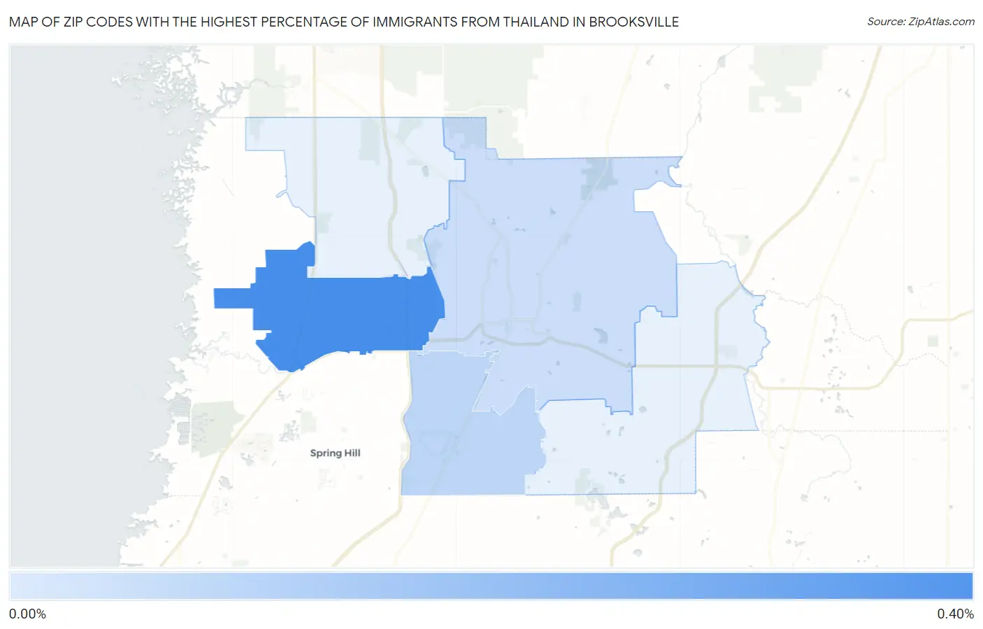 Zip Codes with the Highest Percentage of Immigrants from Thailand in Brooksville Map