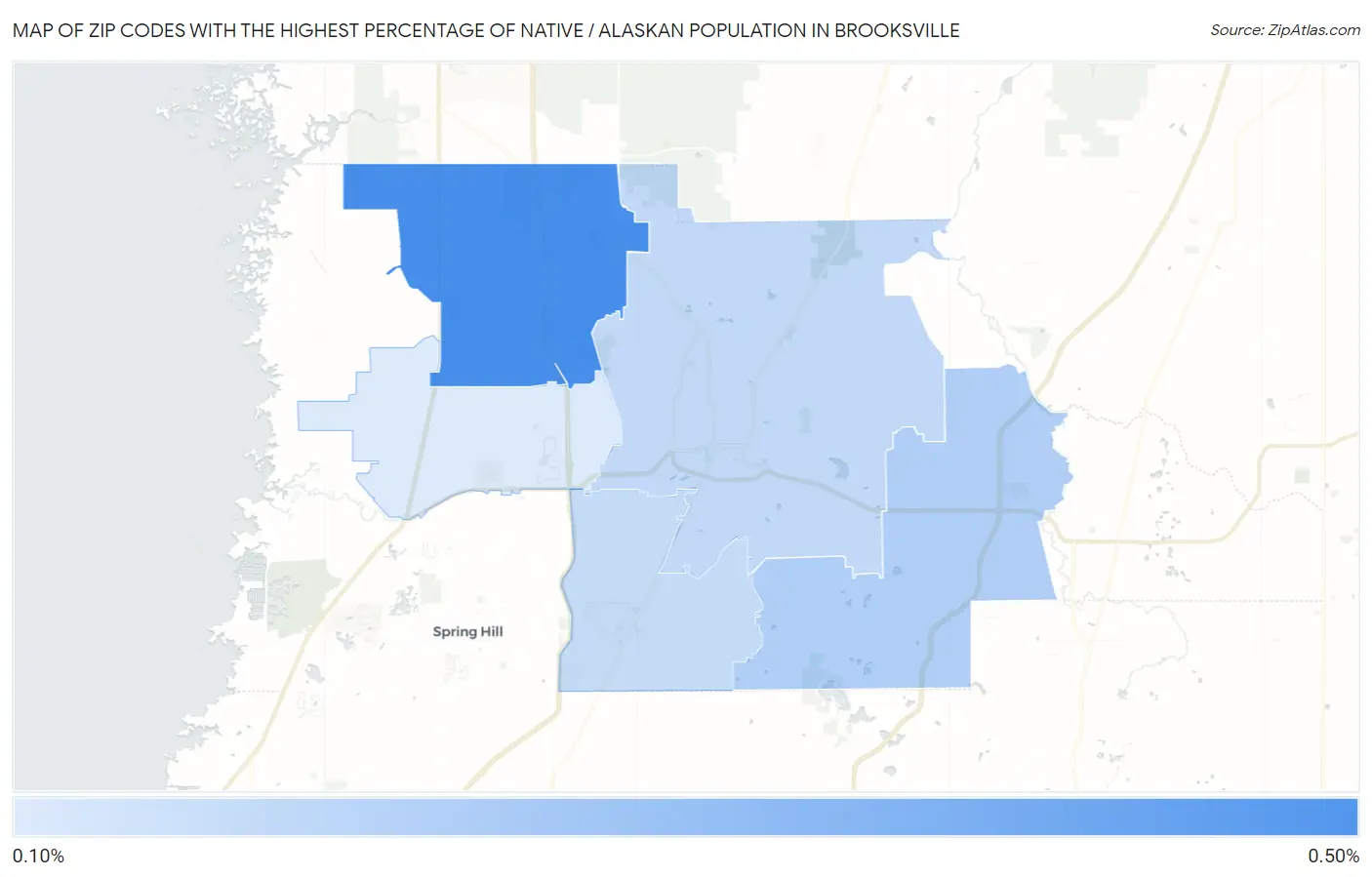 Zip Codes with the Highest Percentage of Native / Alaskan Population in Brooksville Map