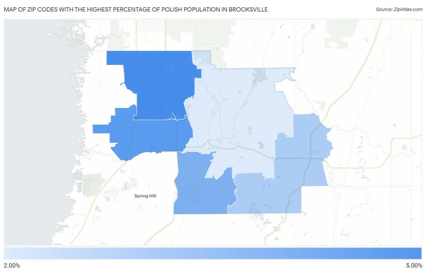 Zip Codes with the Highest Percentage of Polish Population in Brooksville Map