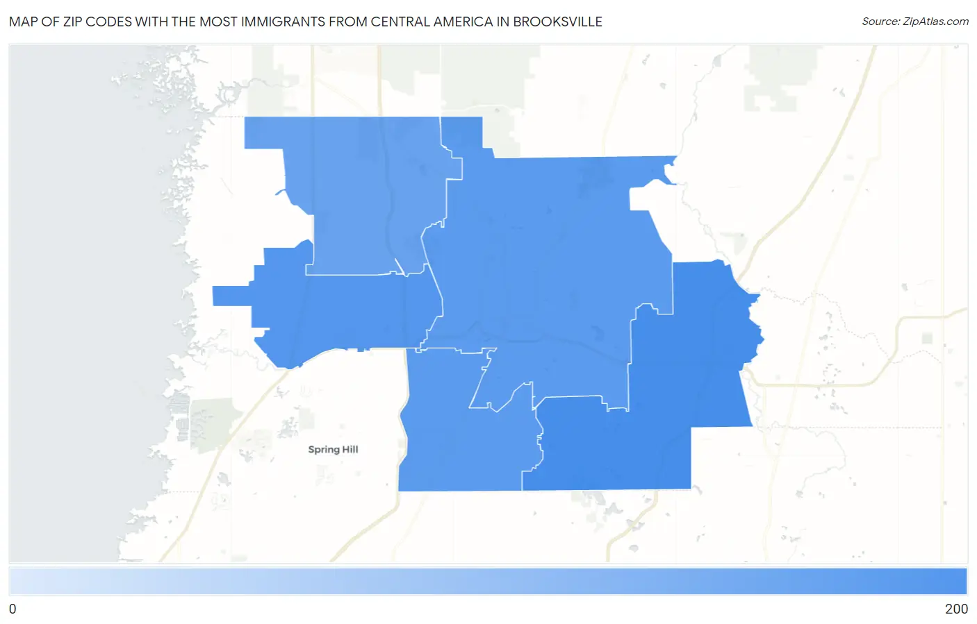 Zip Codes with the Most Immigrants from Central America in Brooksville Map