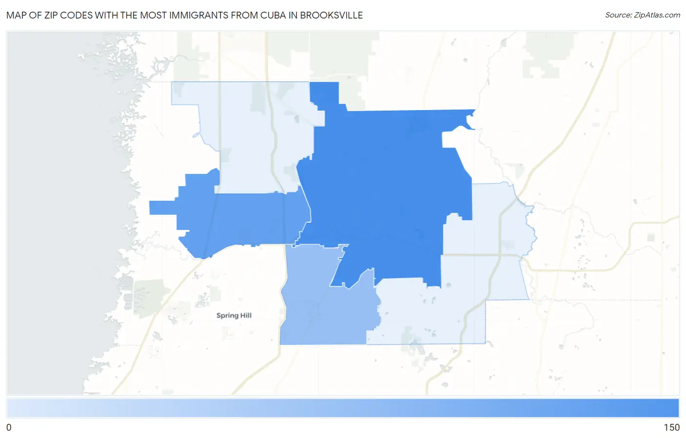 Zip Codes with the Most Immigrants from Cuba in Brooksville Map