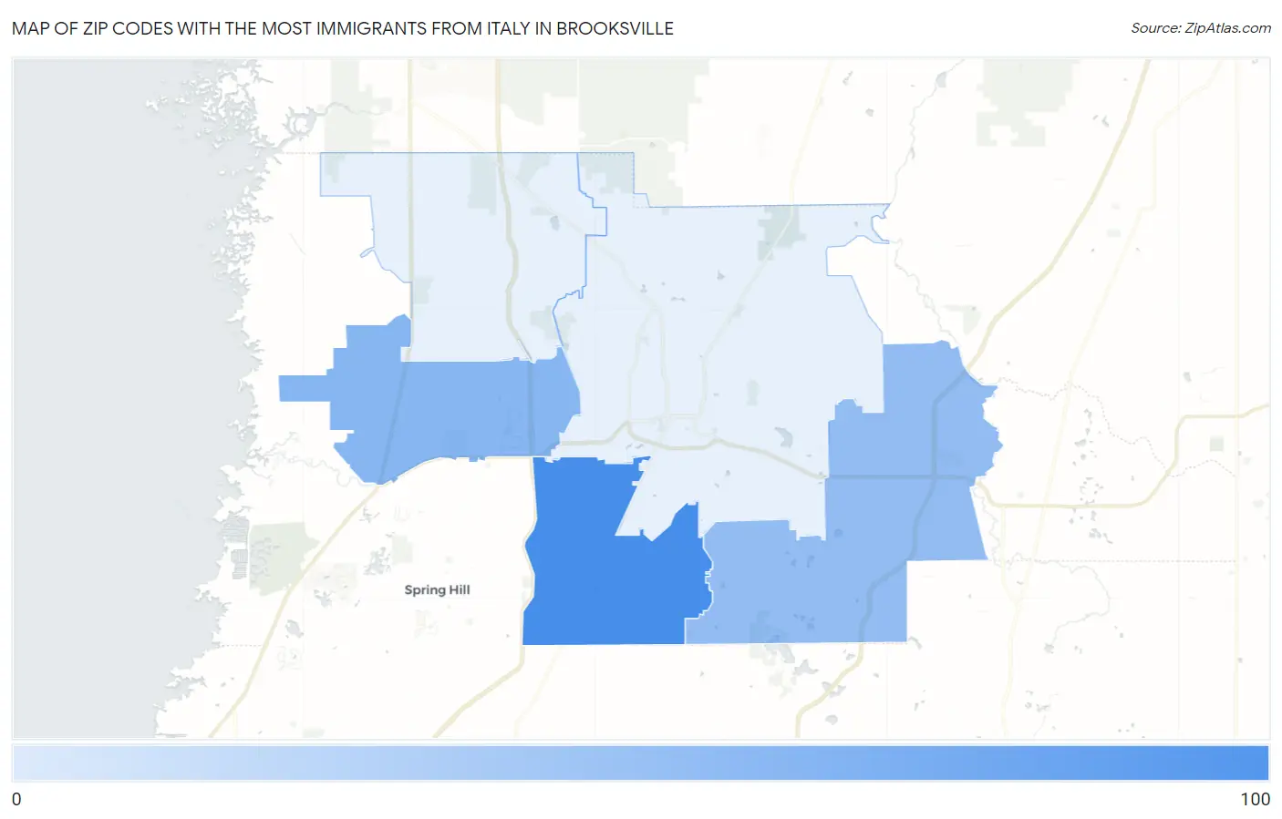 Zip Codes with the Most Immigrants from Italy in Brooksville Map