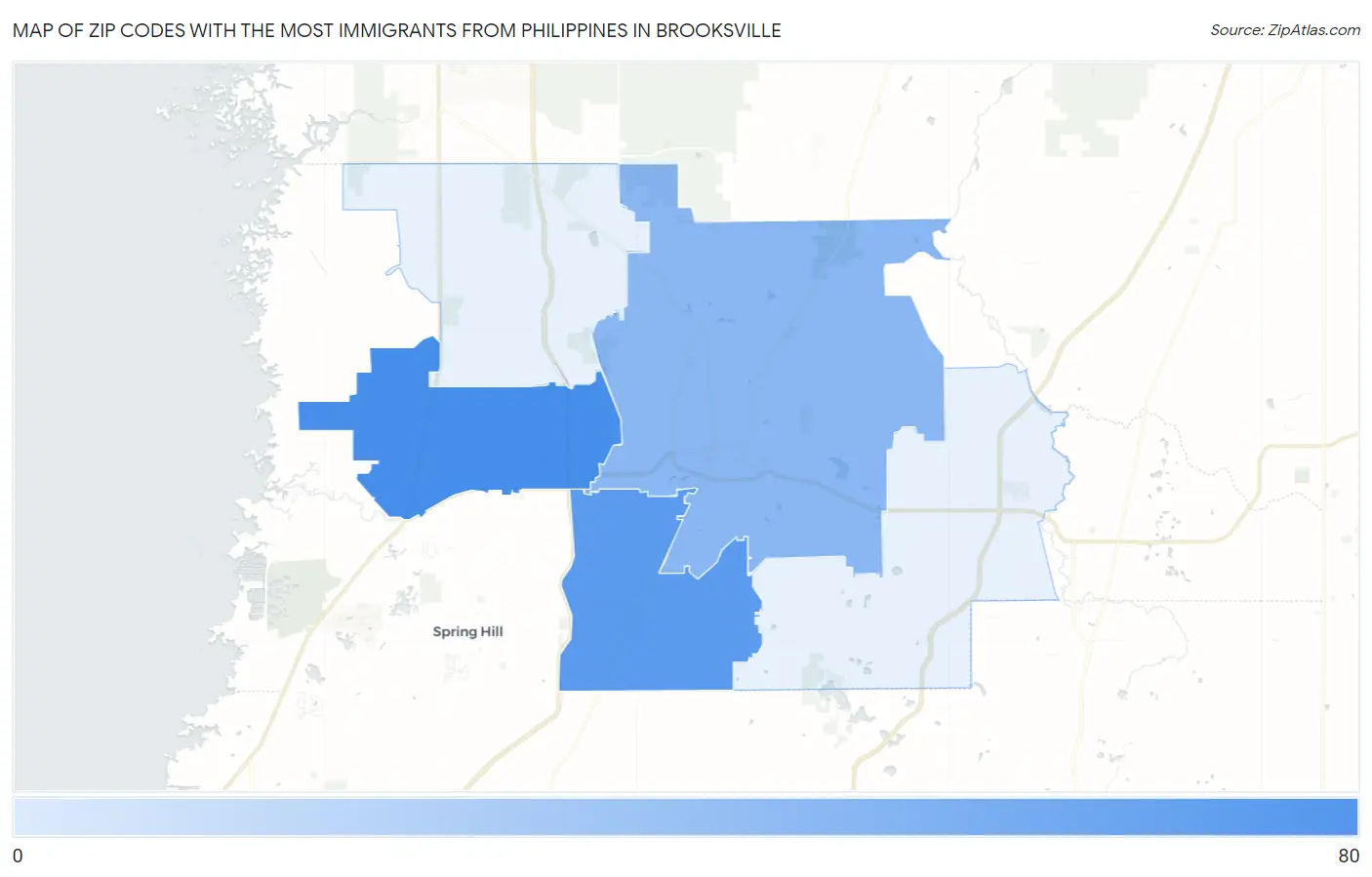 Zip Codes with the Most Immigrants from Philippines in Brooksville Map