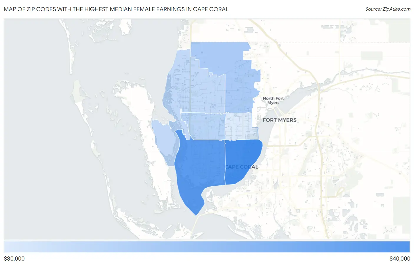 Zip Codes with the Highest Median Female Earnings in Cape Coral Map