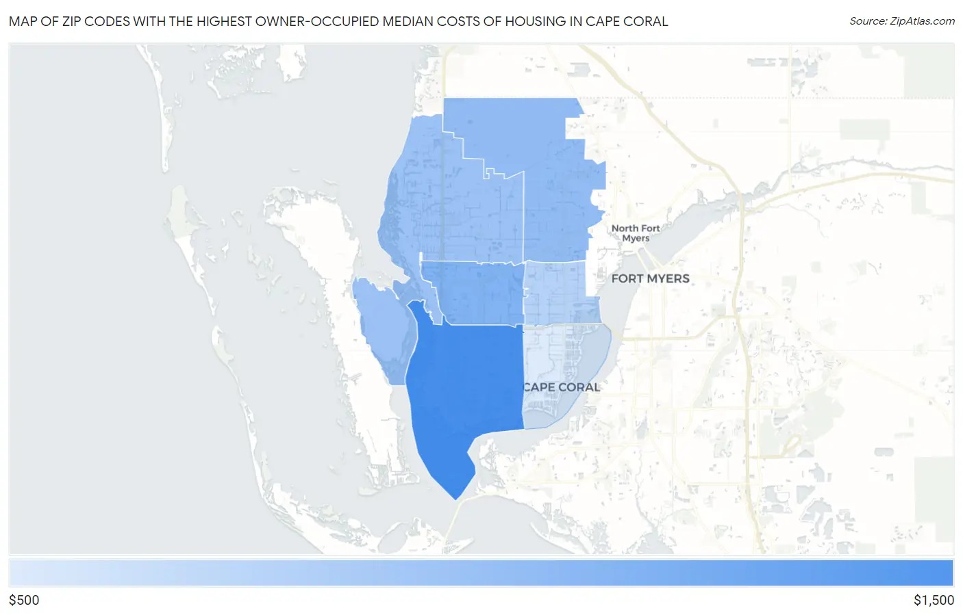 Zip Codes with the Highest Owner-Occupied Median Costs of Housing in Cape Coral Map