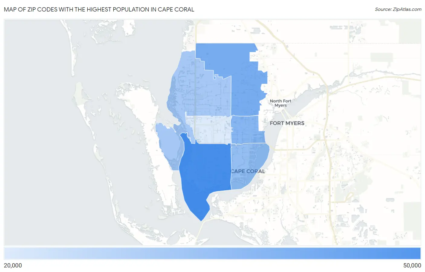 Zip Codes with the Highest Population in Cape Coral Map
