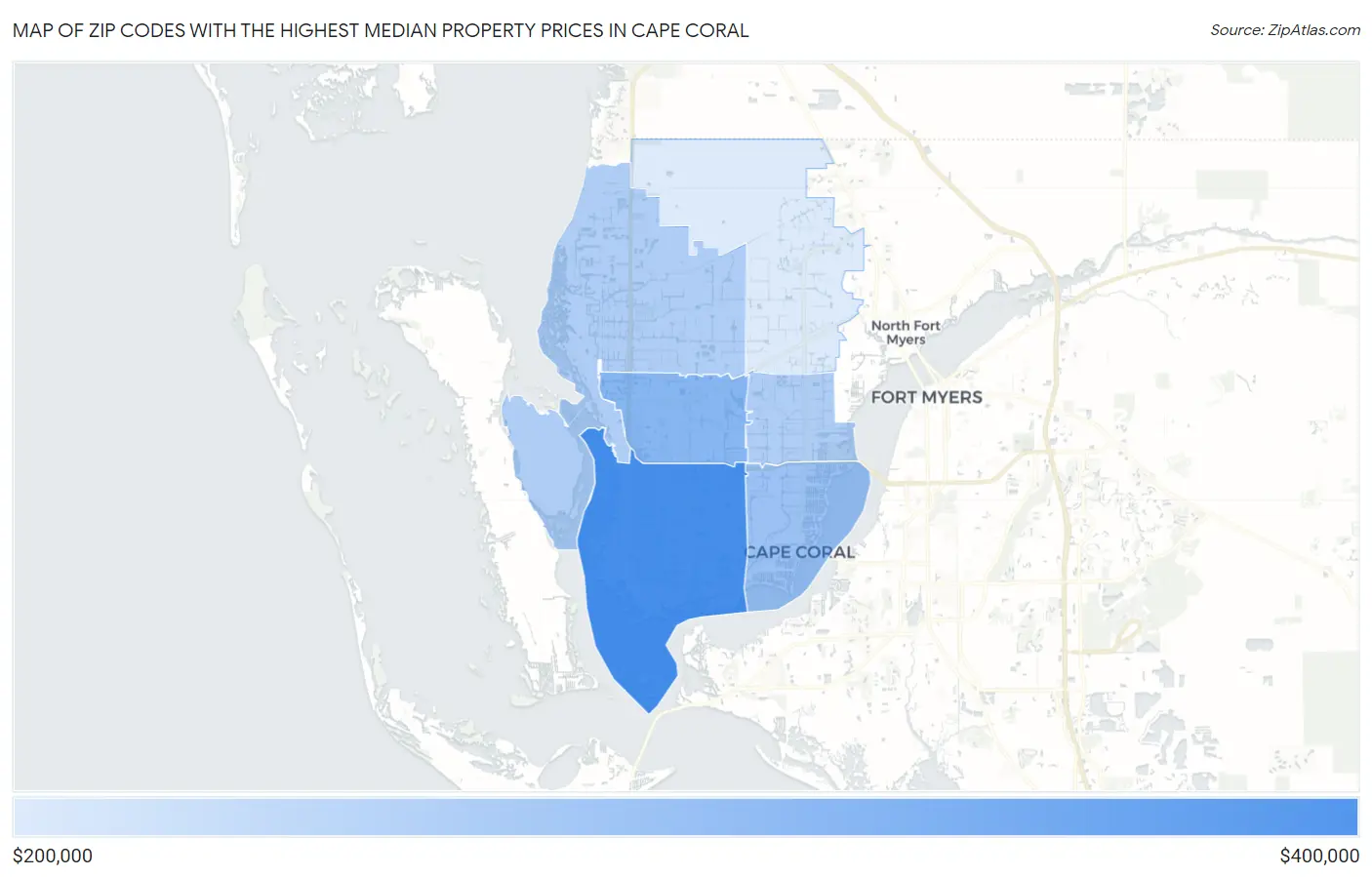 Zip Codes with the Highest Median Property Prices in Cape Coral Map