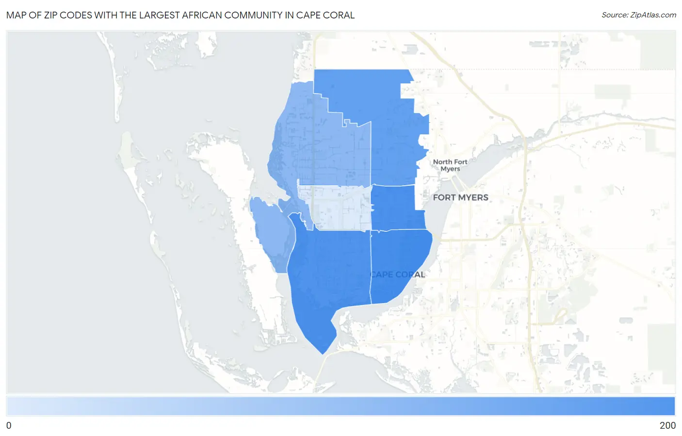 Zip Codes with the Largest African Community in Cape Coral Map