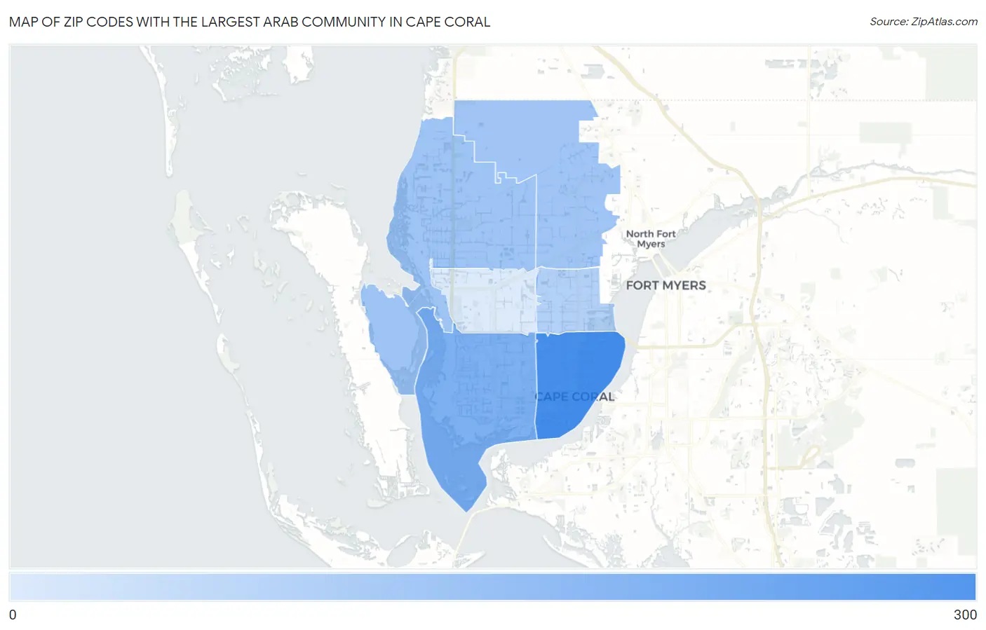 Zip Codes with the Largest Arab Community in Cape Coral Map