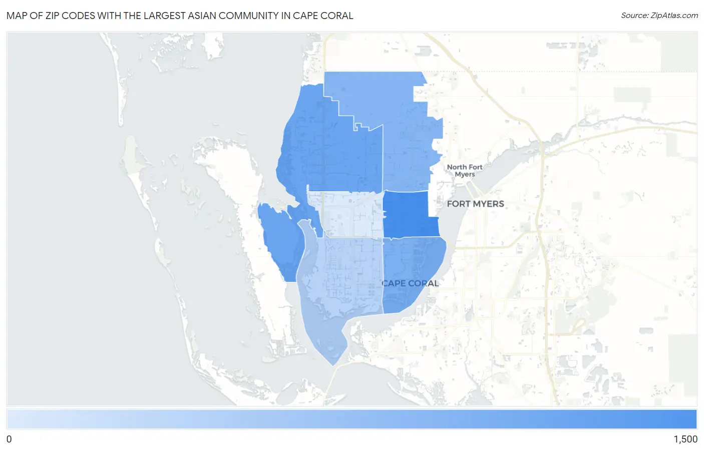 Zip Codes with the Largest Asian Community in Cape Coral Map
